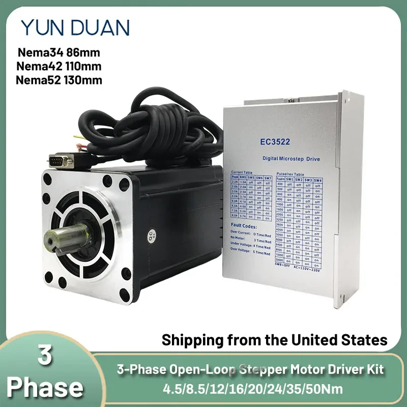 220VAC 3 Phase Stepper Motor Driver Kit Nema34 86 Nema42 110 Nema52 130 Motor 4.5/8.5/12/16/20/24/35/50Nm 14/19/24mm Shaft