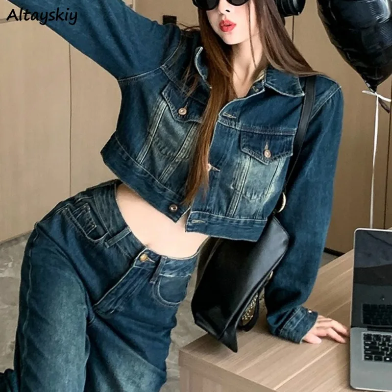 

Denim Jackets Women Vintage Cargo Short Coats Fashionable High Street Korean Outwear Elegant Famous Lady Baggy Clothes Ulzzang