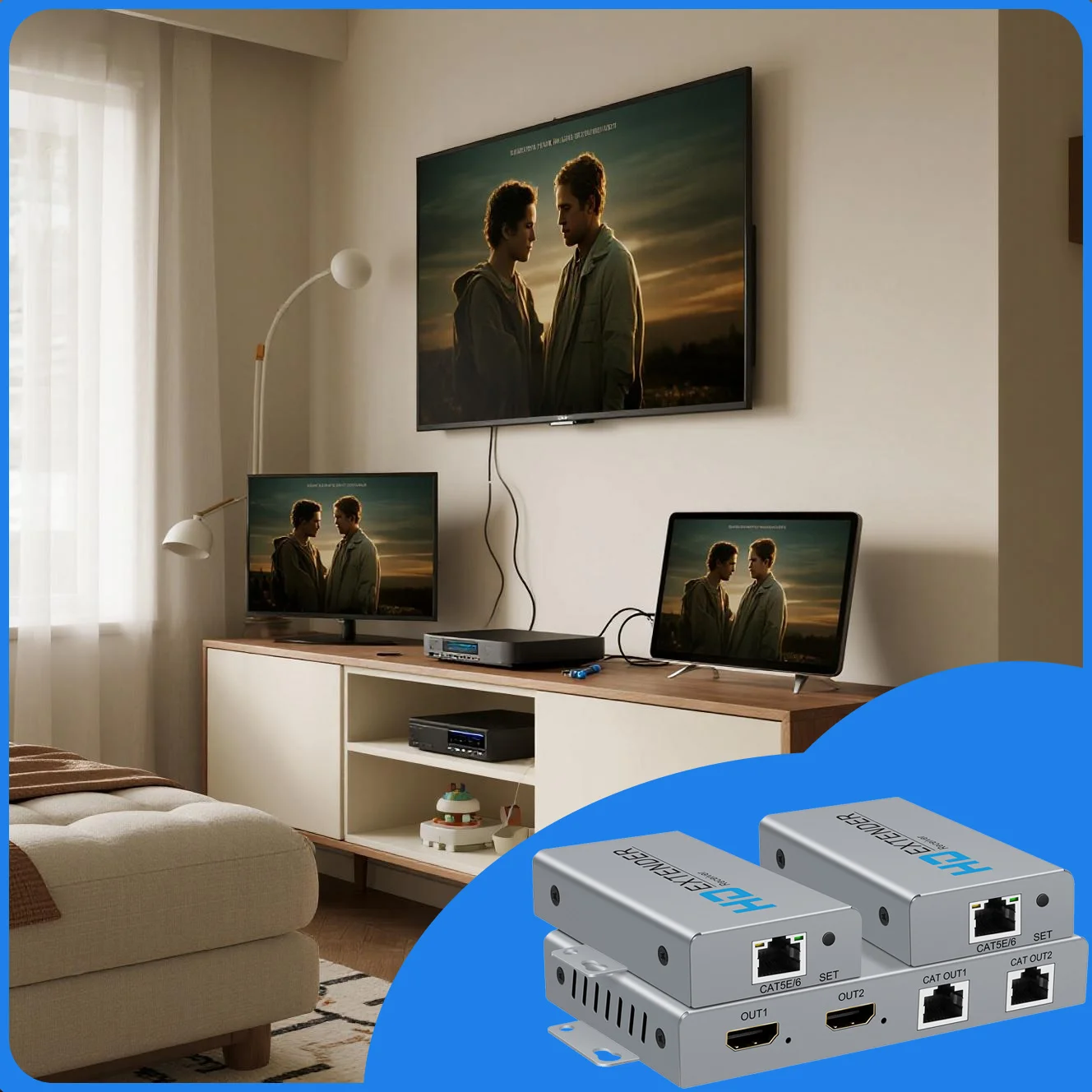 

1x2 HDMI Splitter Extender 60m 1x2 Over Cat5e/6 Cable 1080P RJ45 HDMI RJ45 Splitter Extender 1 In 2 Out Transmitter Receiver