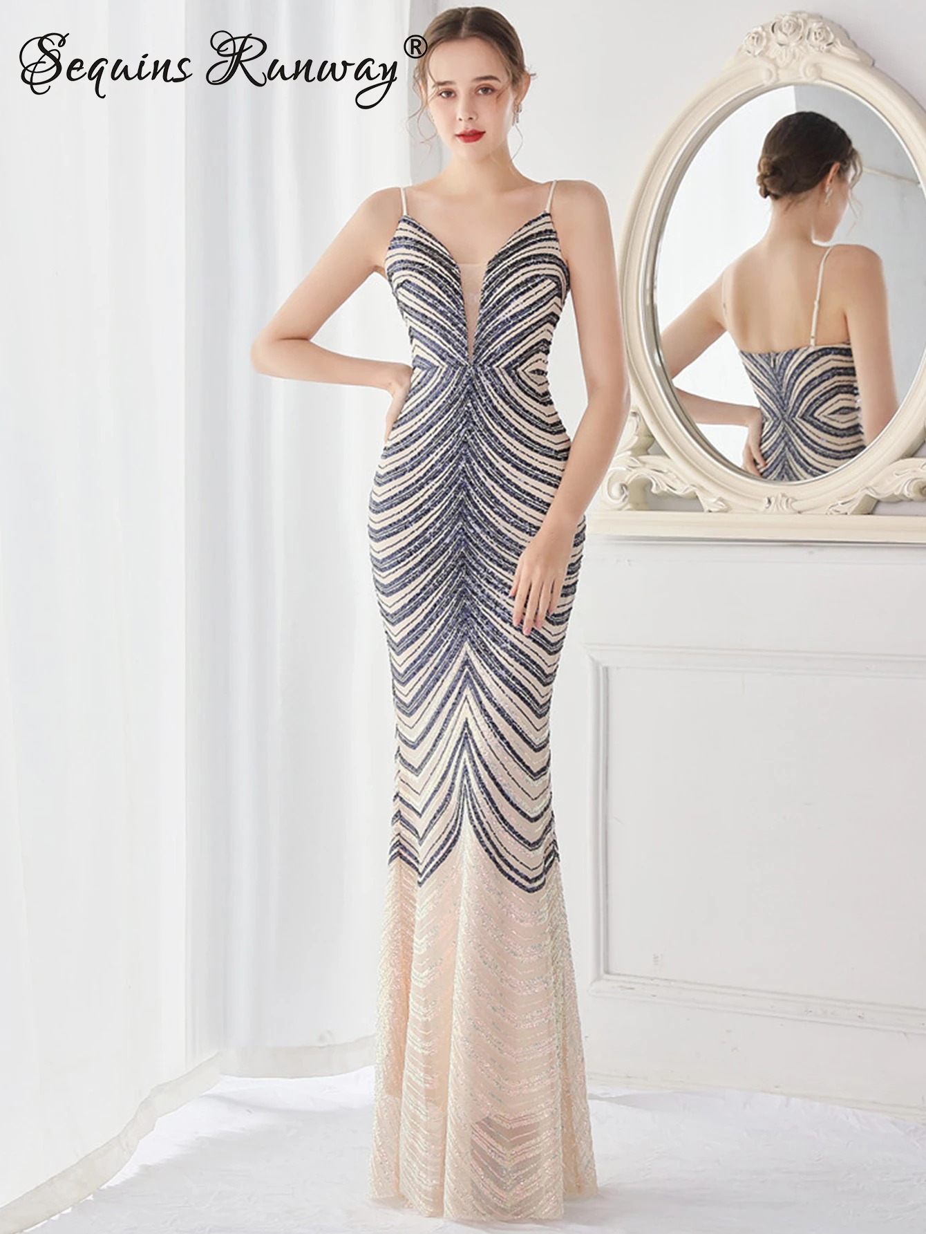 فساتين حفلات طويلة أنيقة ومثيرة للنساء بدون ظهر أسود وأبيض ترتر فستان صيفي فاخر لحفلات الزفاف وحفلات التخرج فساتين سهرة