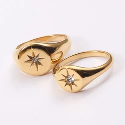 New Trendy Star-shaped Zircon Signet Ring for Women Stainless Steel Ring Party Jewelry