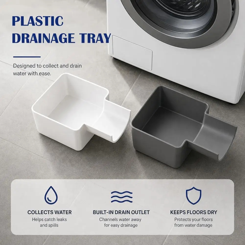 Washing Machine Drain Pump Filter Cleaning Collection Tray White ABS Plastic Wastewater Catch Basin with 15.6cm Guided Spout