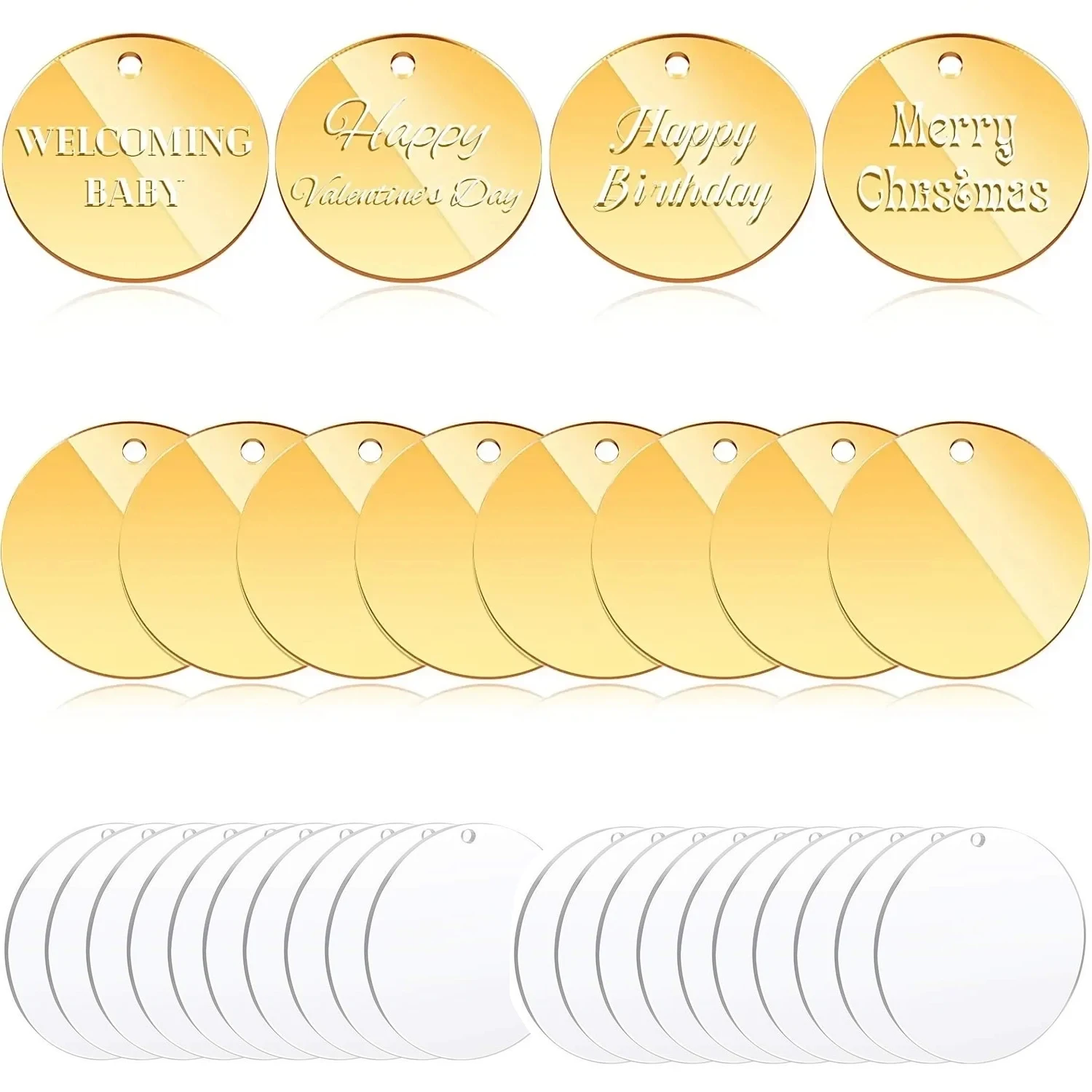 

2/3/4 Inch Acrylic Rounds Gold, Clear, Frosted With Holes for DIY Project, Doodling, Holiday Hanging Decorations, Gift Tags