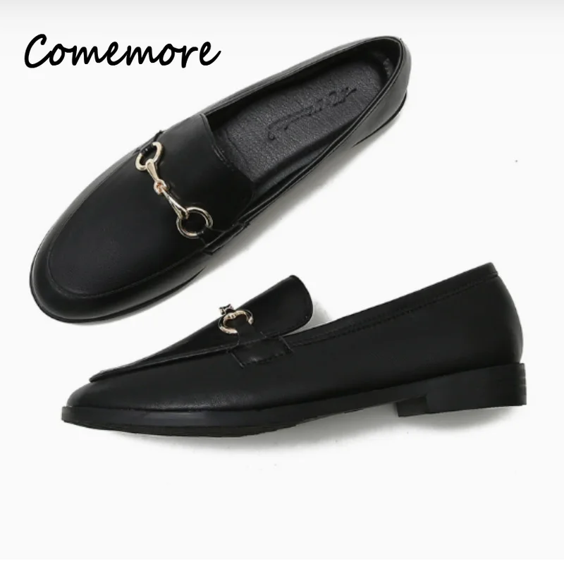 Comemore 2026 Spring Women Slip on Loafer Spring Fashion Ladies British Metal Flat Shoes Pumps Female Green Casual Leather Flats view 6