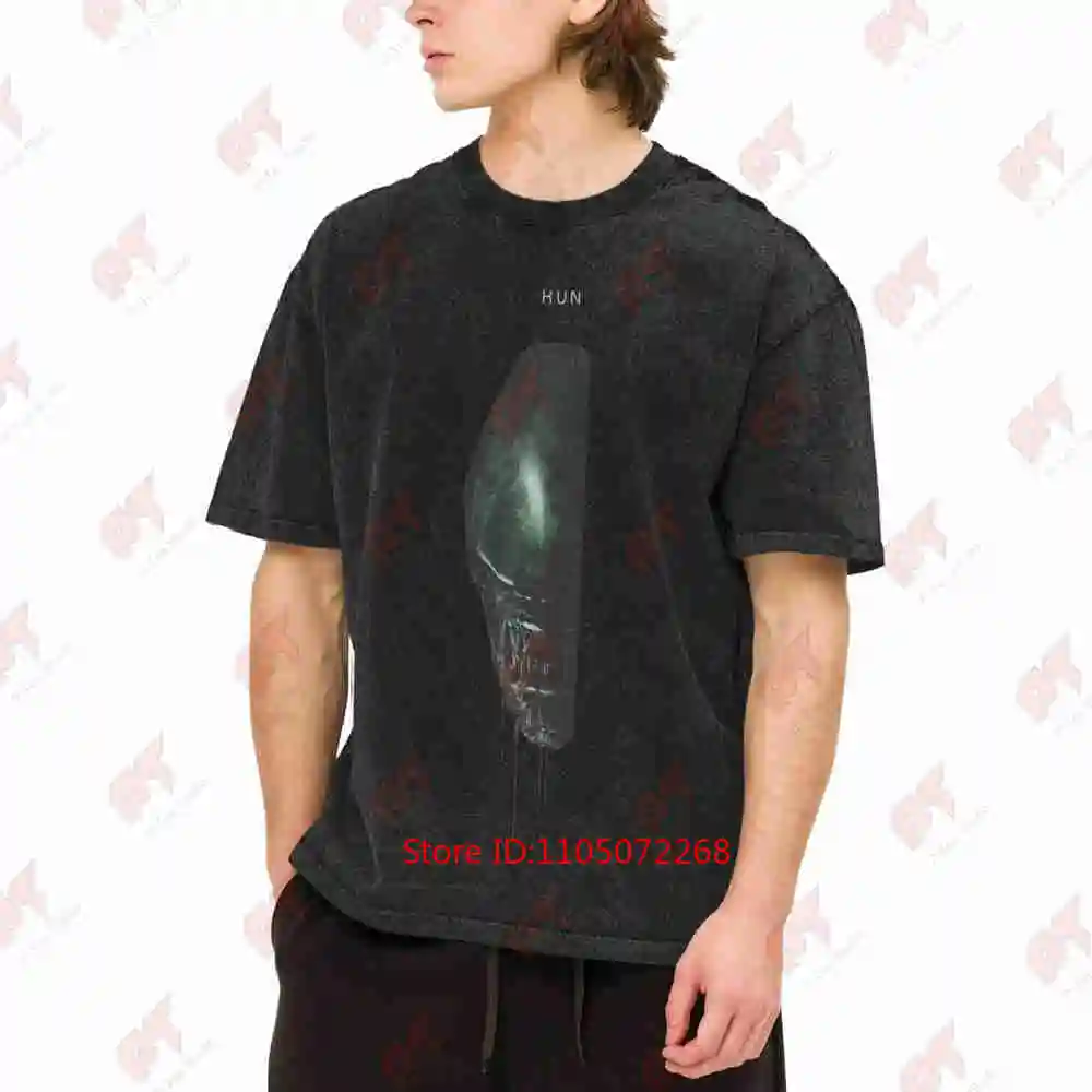 Alien Covenant Xenomorph Skull Run Vintage Washed Tee Pure Cotton T-Shirt