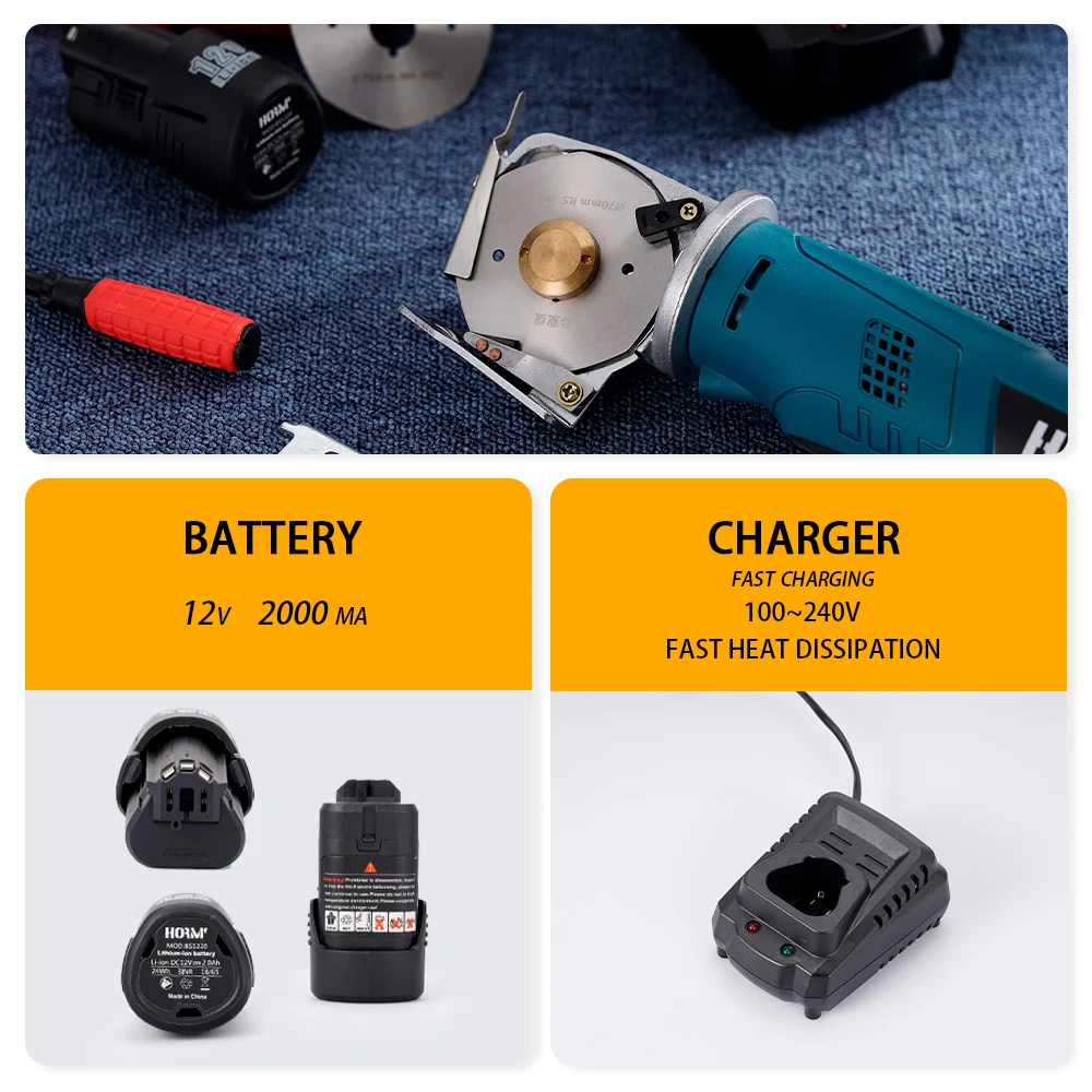 12V Electric Round Scissors Cordless Rotating Fabric Cutter Suitable for Cutting Leather Compatible with Bosch Batteries