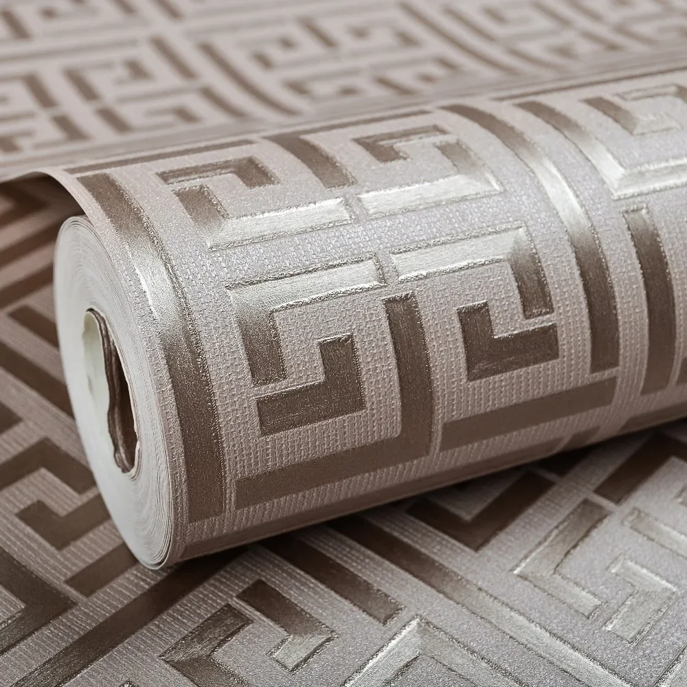 3D White Gold Greek Key Pattern Wallpaper, Não auto-adesivo, Decoração moderna, Decoração do quarto, 10m