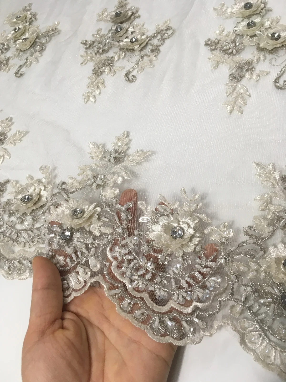 Handmade Lace African French Lace Fabric 2021 High Quality Beaded Ghana Lace For Nigerian Lace Fabrics For Party Dress KW013