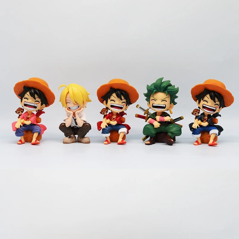 13cm One Piece Anime Figure Sitting Laughing Luffy Action Figures Kawaii Sanji Zoro Figurine Room Car Ornaments Collection Toys