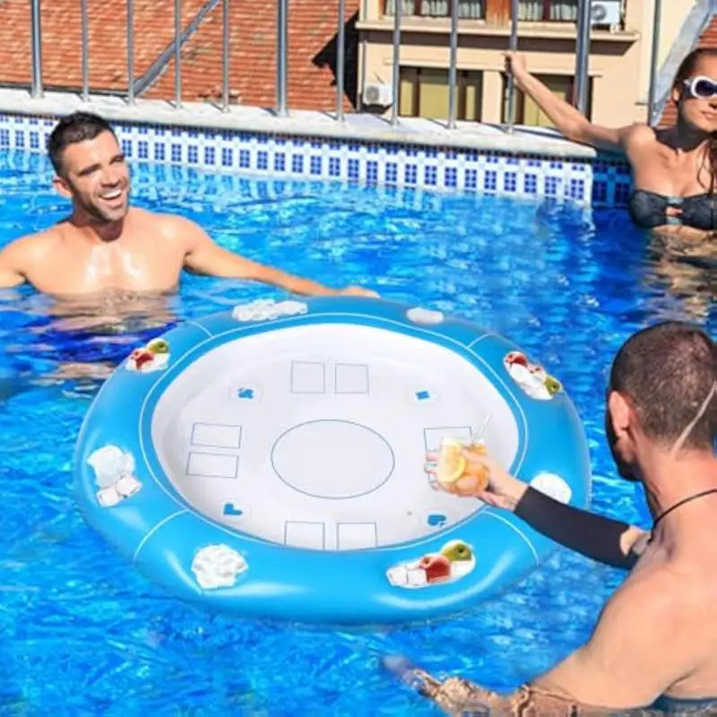 フローティングプールゲームテーブルスイムプールインフレータブルカードゲームテーブルドリンクホルダーデザインアクティビティアクセサリーとトランプ用