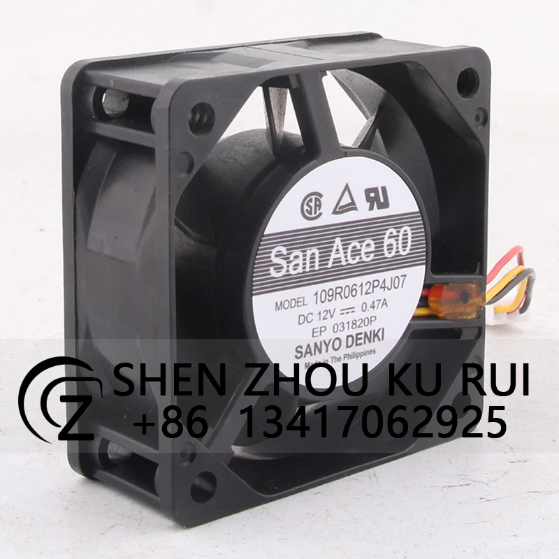 Case Fan Dual Ball Bearing for Sanyo 109R0612P4J07 60*60*25MM 12V 0.47A 6025 PWM Temperature Control Large Airflow Cooling Fan