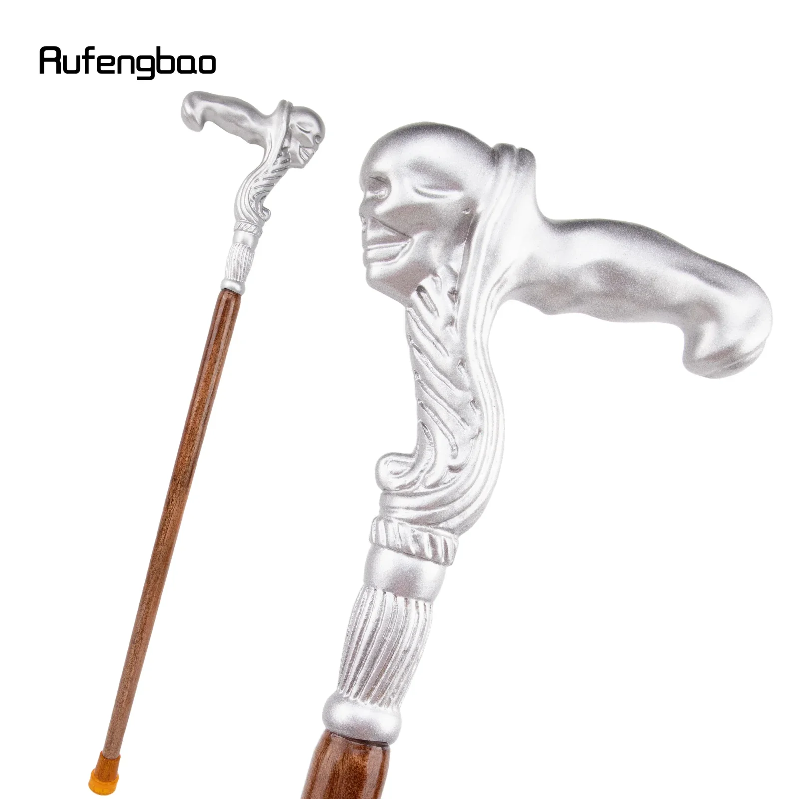 

Silver Skull Head Wooden Single Joint Fashion Walking Stick Decorative Cospaly Walking Cane Halloween Mace Wand Crosier 93cm