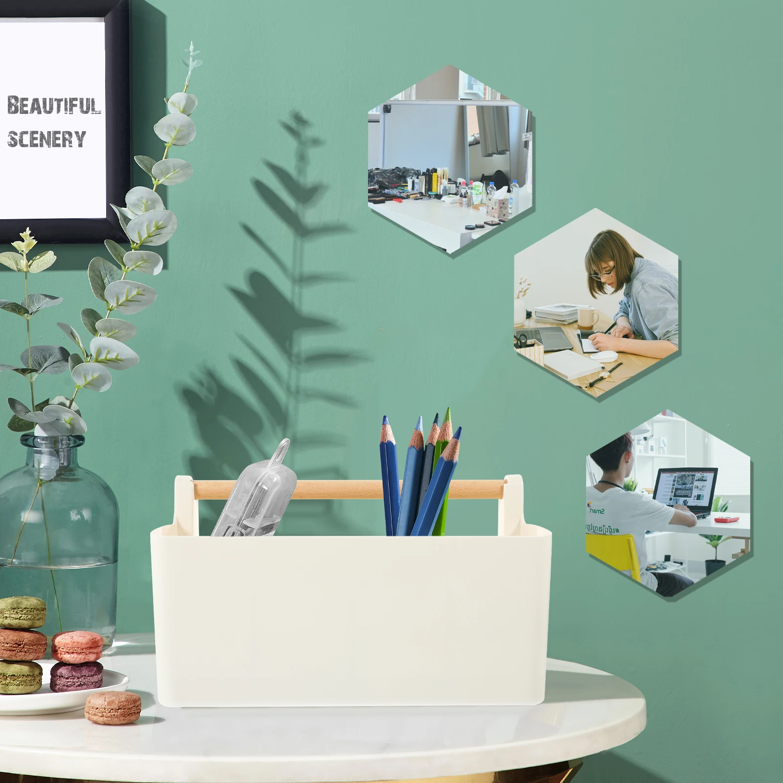 

Plastic Stationery Storage Box Desk ganizer Office Supplies Multi Grid Design Smooth Arc Corner Makeup Brush Holder Remote