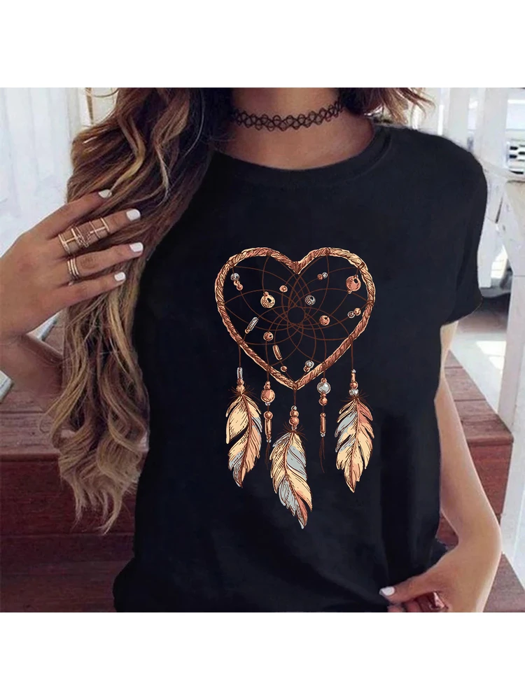 

Fashion Feather Dreamcatcher T Shirt Women Harajuku Graphic Tees Shirt Femme Dream Catcher Women's T-shirt Clothes Mujer