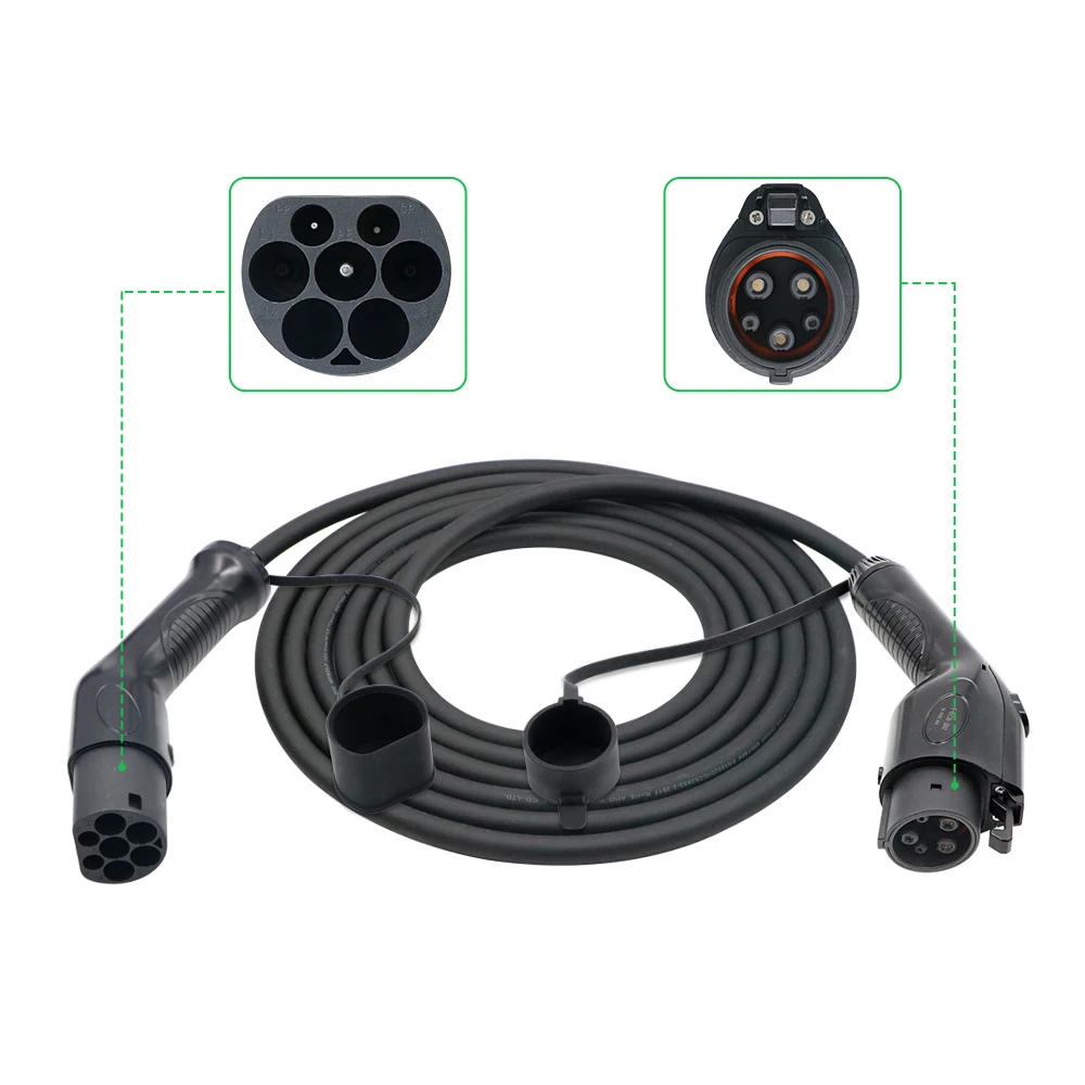 Isigma 16A 3.6kw 32A 7.2kw Type1 to Type 2 J1772 EV Charging Cable 220V Voltage Suitable for Type1 Cars Charging