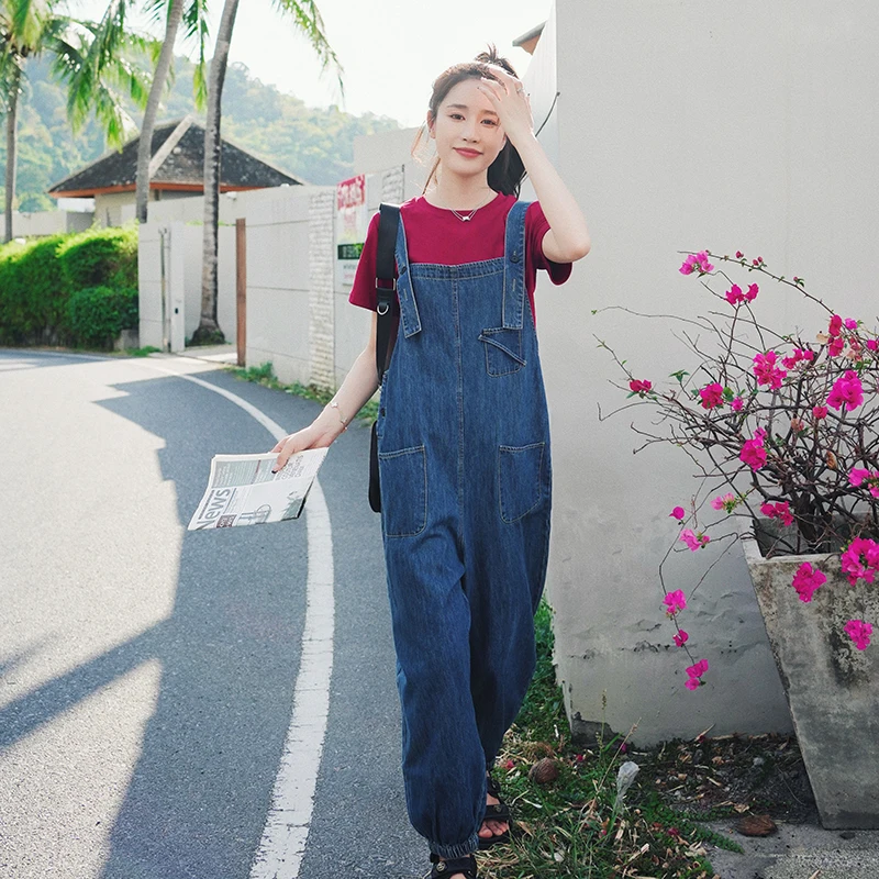 Vintage Denim Strap Pants Women Overalls 2024 Spring Summer Loose Streetwear Casual Harem Jeans Cowboy Trousers Female 7728