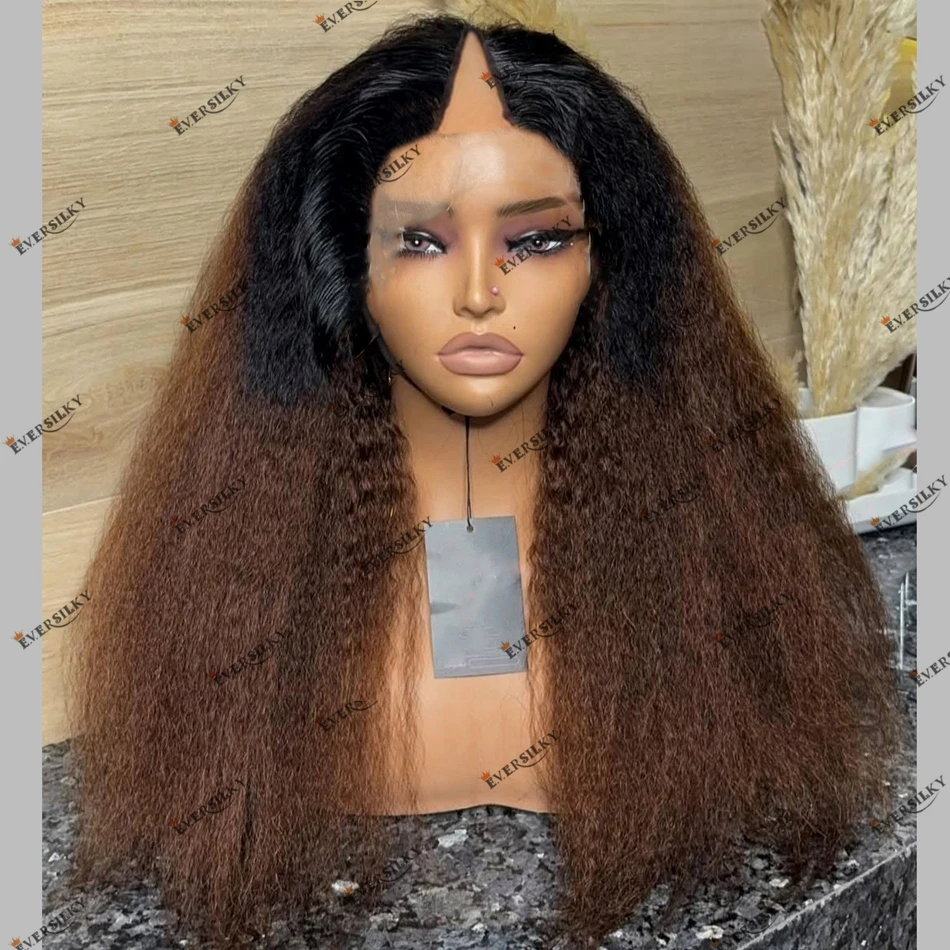 Kinky Straight Africa Women Ombre Cheap V Part Wigs Glueless Fully Machine Made U Part Wigs for Black Female Easy Wear Remy Hair