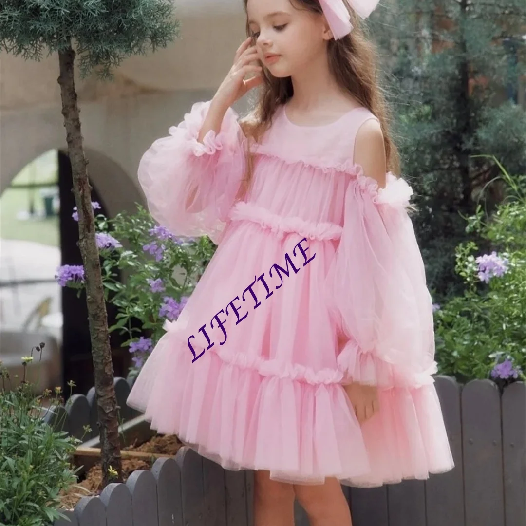 فساتين فتاة الزهور الوردية البسيطة فستان حفلات الزفاف للأطفال الفتيات فساتين حفلات تول الزهور حسب الطلب