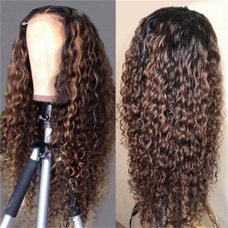 

Soft Long 26inch Highlight Blonde Kinky Curly 180% Lace Front Wig For Women Baby hair Preplucked Heat Resistant Glueless Daily