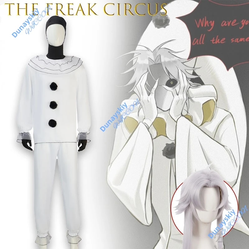 Fantasia Vintage de Palhaço Fantasma Pierrot FreakCircus para Cosplay, Anime, Jogos de Terror, Festa de Halloween, Apresentação e Role Play Assustador