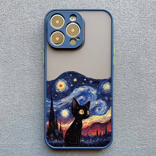 Künstlerische schwarze Katze Sternennacht Handyhülle für iPhone 17 15 14 13 12 11 Pro Max 12 16 Mini XS X XR 14 15 Plus stoßfeste Schalen – Detail 7