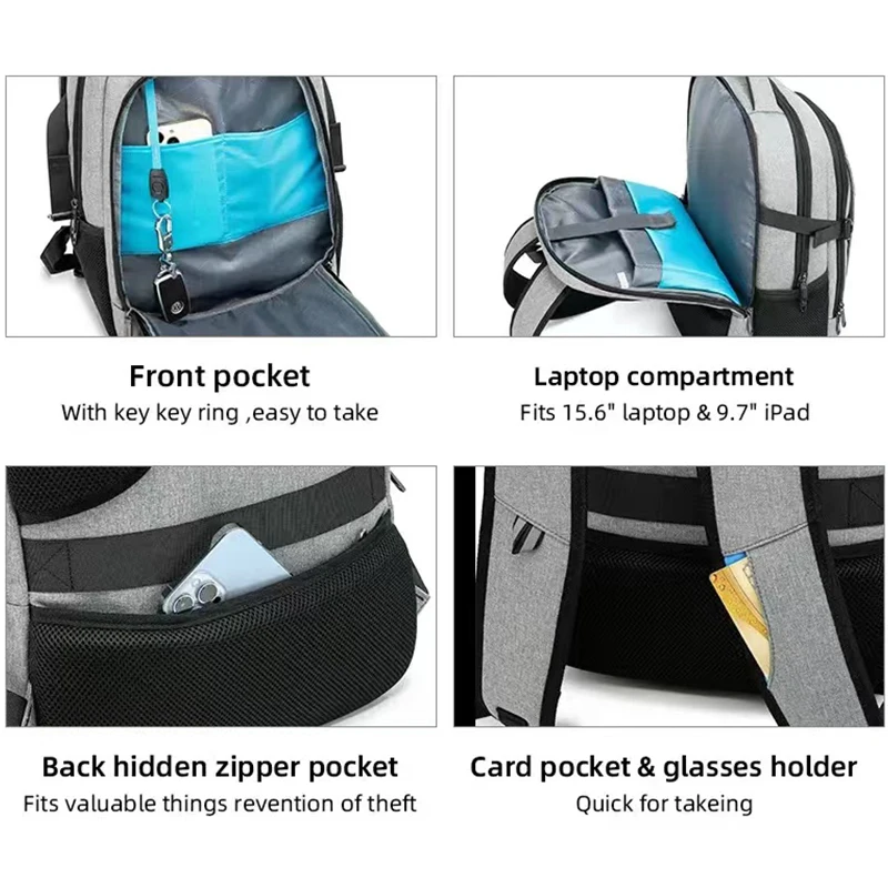 Imagem -06 - Mochila Laptop para Homens Porta Usb Mochila de Negócios Bolsa de Viagem Mochilas Notebook Mochila Escolar para Homens 15.6 17.3 Polegada