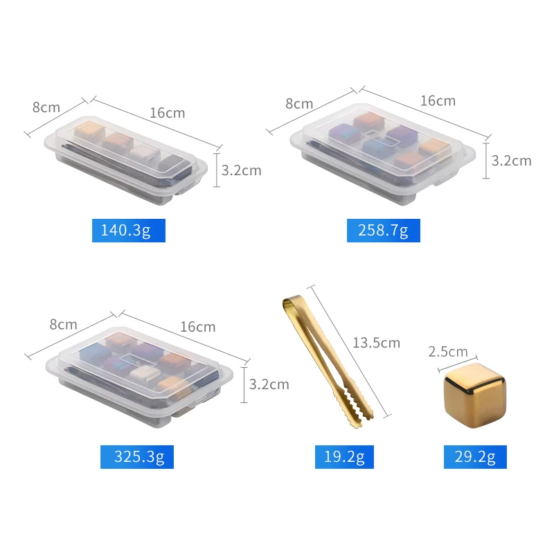 4/6/8Pcs Stainless Steel Ice Cubes and Small Clip with Plastic Box Ice Coffee Whisky Bar Wine Cool Tools Drink Freezer Reusable