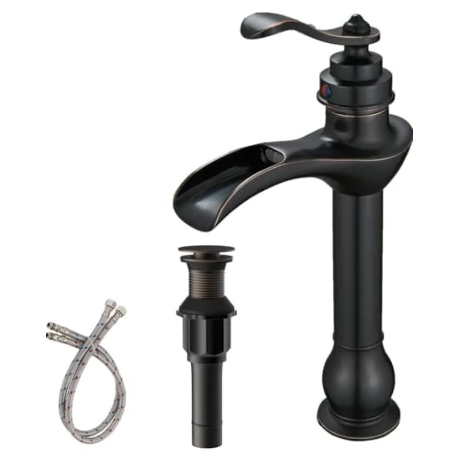 

Vessel Sink Faucet Bathroom Faucet with Pop Up Drain Assembly and Supply Hose Single-Handle Single Hole Tall Bathroom Faucet Va