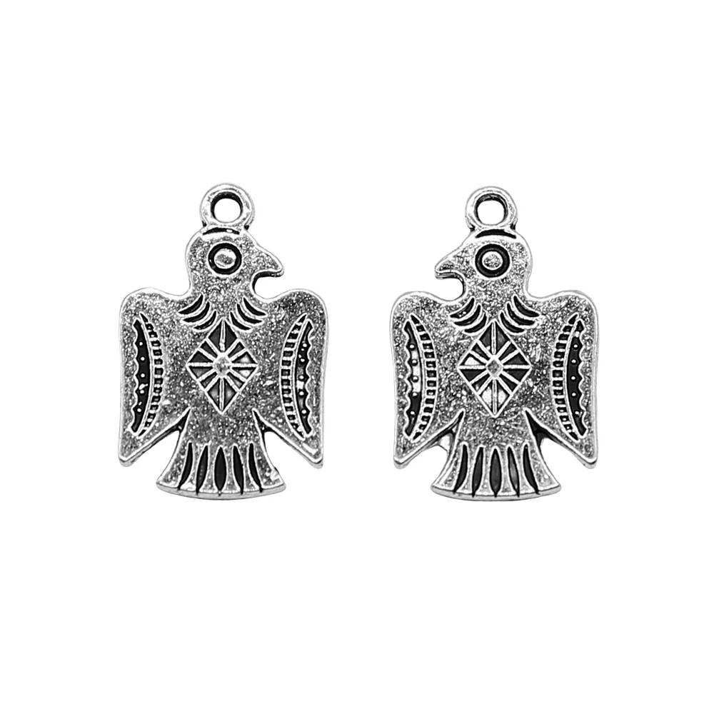 10pcs/lot 12x19mm Thunderbird Charms For Jewelry Making Antique Silver Color 0.47x0.75inch