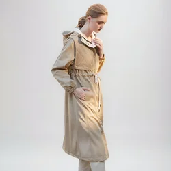 K1699L Hooded Cotton Windbreaker Luxury women's clothing autumn and winter High quality midi trench coats Hoodie