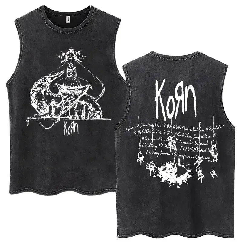 Customization Washed Vintage Rock Band Korn Follow The Leader Album Tank Tops Men Women Trendy Sleeveless Vest Oversized Cotton