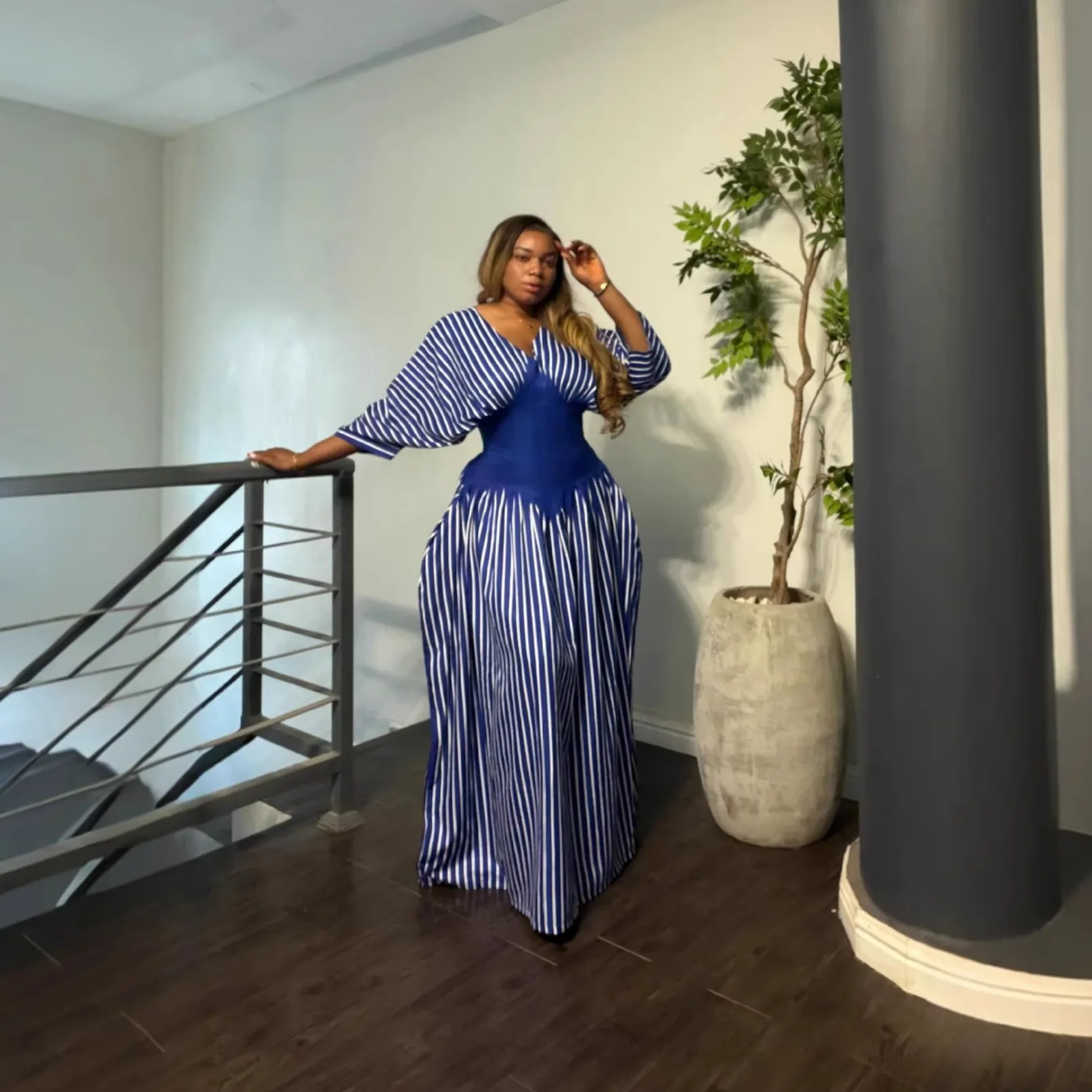 Spring/summer Stiglich V-neck Strip Dress, Vacation Style, Random Multifunctional Long Clothes For Women Beach Robe Sexy