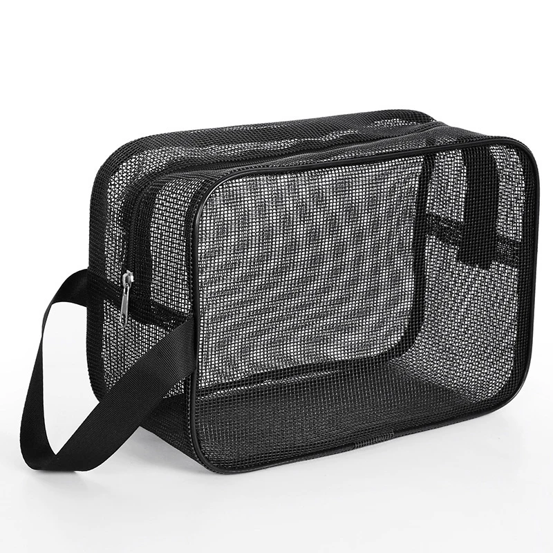 Mesh Wash Beach Bag For Men and Women Portable Hand-held Travel Storage Cosmetic Pouch Black Fitness Bath Pocket Bath Organizer