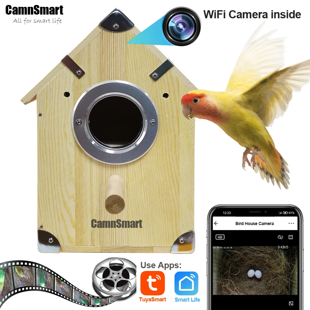 Bird Nest Camera WIFI Parrot House Wooden Video Playback Brooding Watching  Smart Wild Life View Experience for Pet Bird Lover