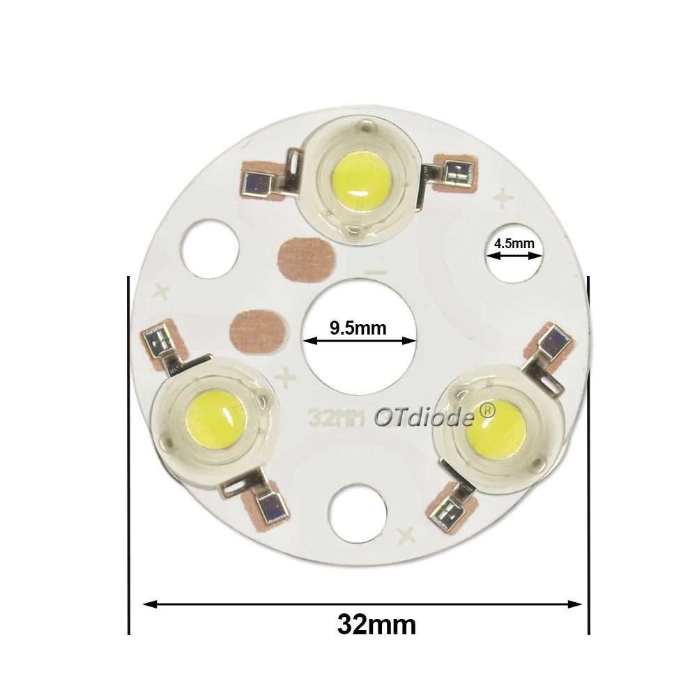 1-10pcs 3W 3x1w 3x3w 9W 32mm LED PCB With 1W3W Chips Cold White Diodes On Round Aluminum Plate Board Panel Circular For DIY Lamp