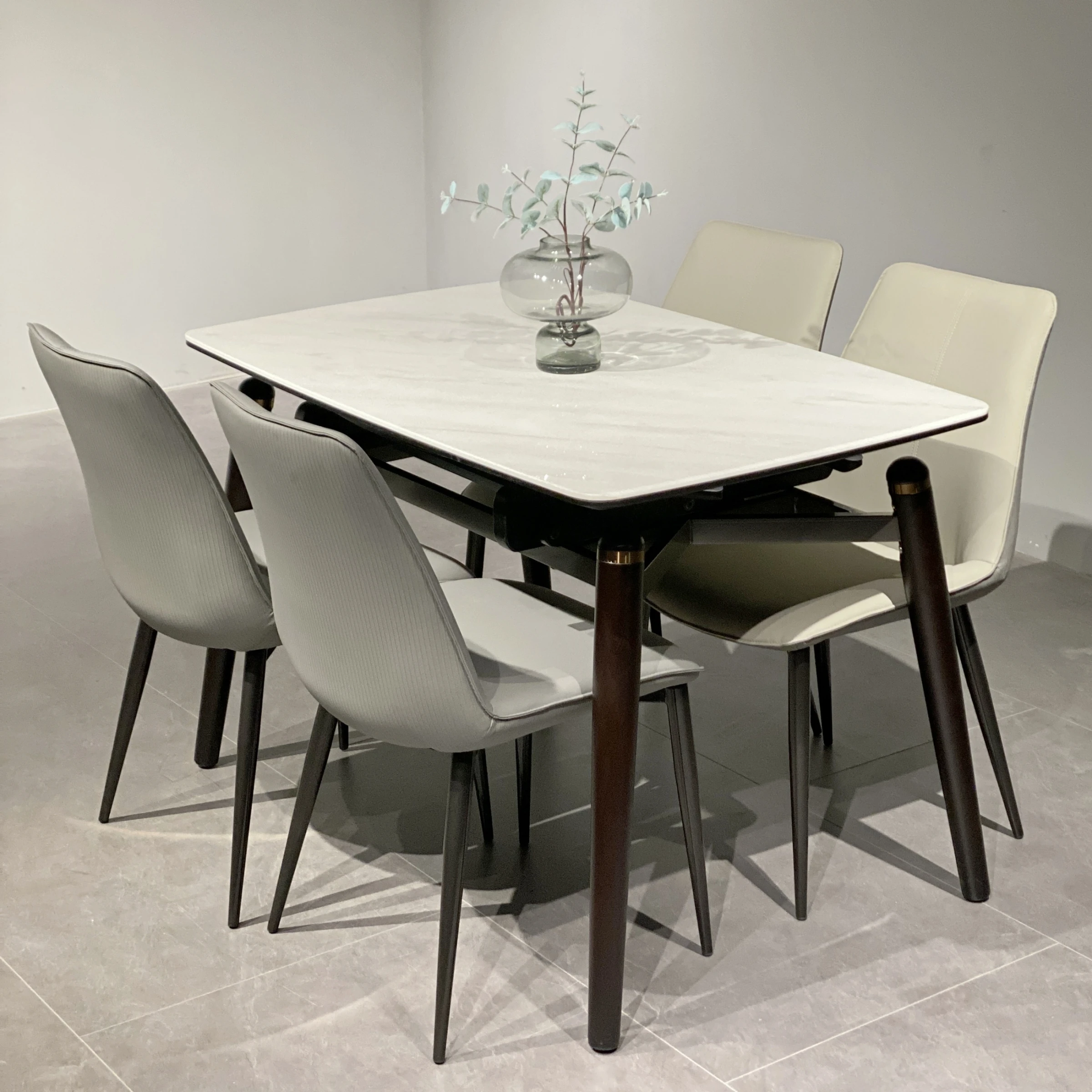 Modern Foshan Factory Functional Tables Extendible Dining Table Rectangle Switch Round Marble Food Table Wood Base