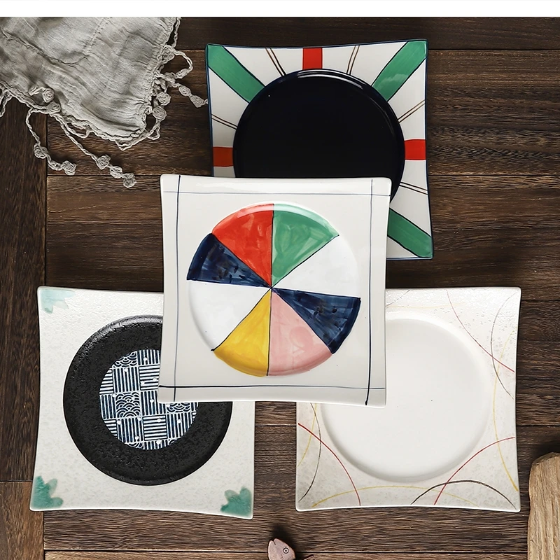 

Ручная роспись в японском стиле, 8-дюймовый четырехугольный ресторанный ужин суши-сума