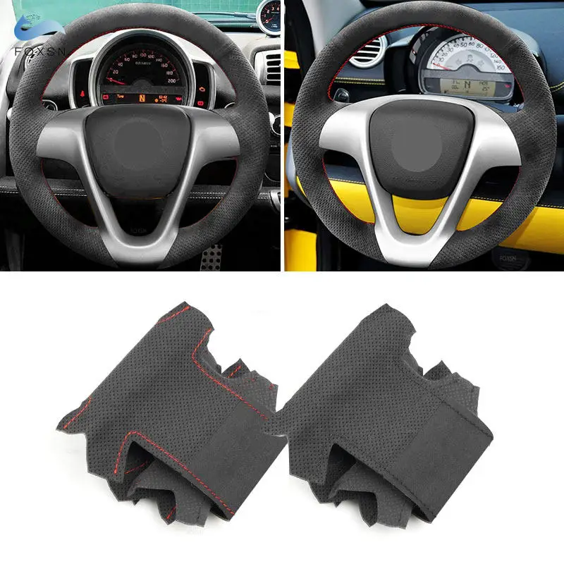 Hand Sewing Car Steering Wheel Cover Suede Leather Trim For Smart Fortwo 2009 2010 2011 2012 2013 Forjeremy 2013 w/Needle Thread