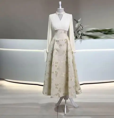 

Womens Dresses 2025 Spring Autumn New Fashion Butterfly Print V-Neck Waist Cinching Slim Fit Long Sleeved Elegant Long Dress