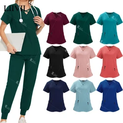 Polychrome Beautician Uniform Medical Surgical Suits Woman Nursing Sets Scrub Top Pants Articles Nurse Uniform Clinical Workwear