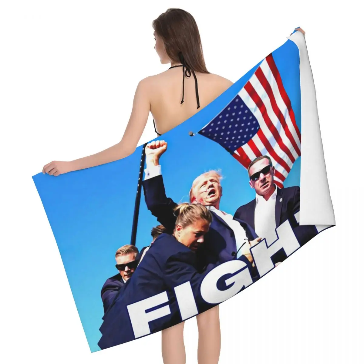 Custom Trump 2024 Beach Towel America USA Flag Soft Linen Microfiber Bathroom Towels