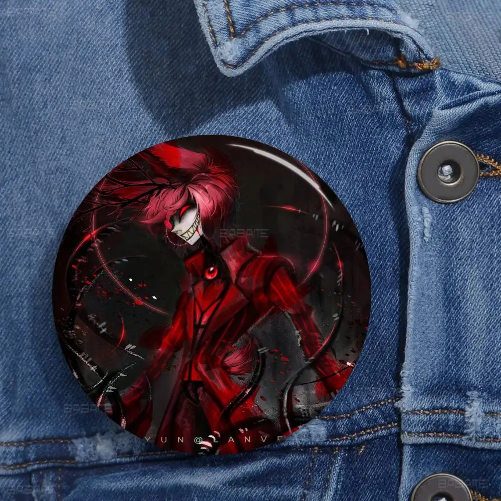 H-Hazbin H-Hotel Anime Character Alastor Photo Brooches Creative Round Badge Gifts Pins 32/44/58mm