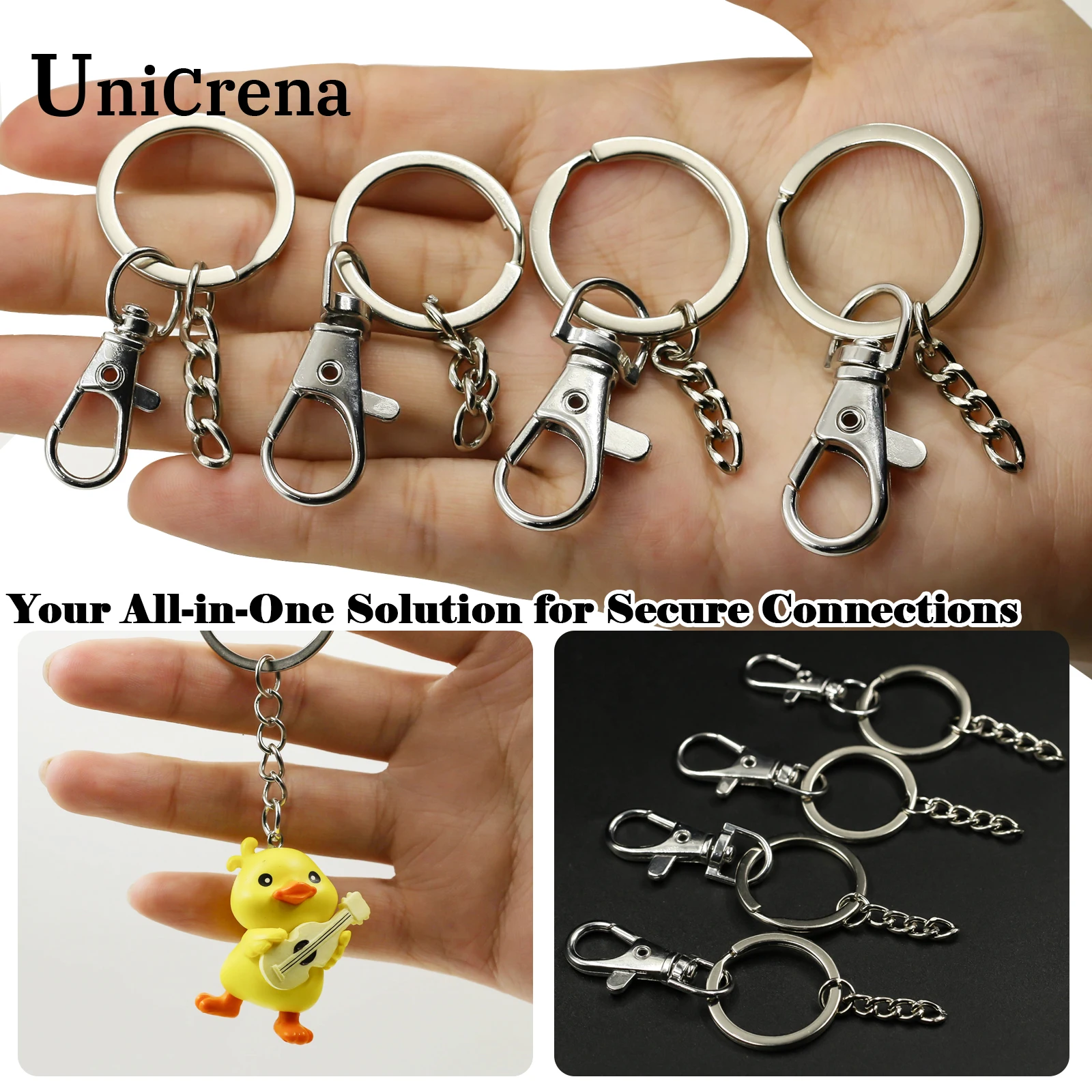 UniCrena Swivel Snap Hook Key Ring with Chain Jump Rings Keychain Connector Set Lanyard, Dog Tags, Backpack, DIY Crafts Supplies