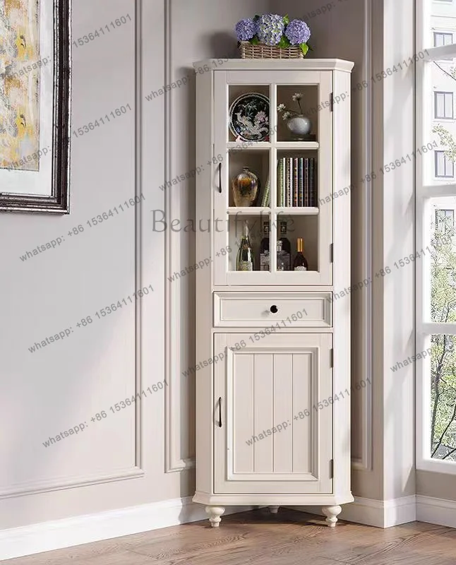 White Chun Wood Pure Solid Wood Corner European Triangular Cabinet American Restaurant Locker