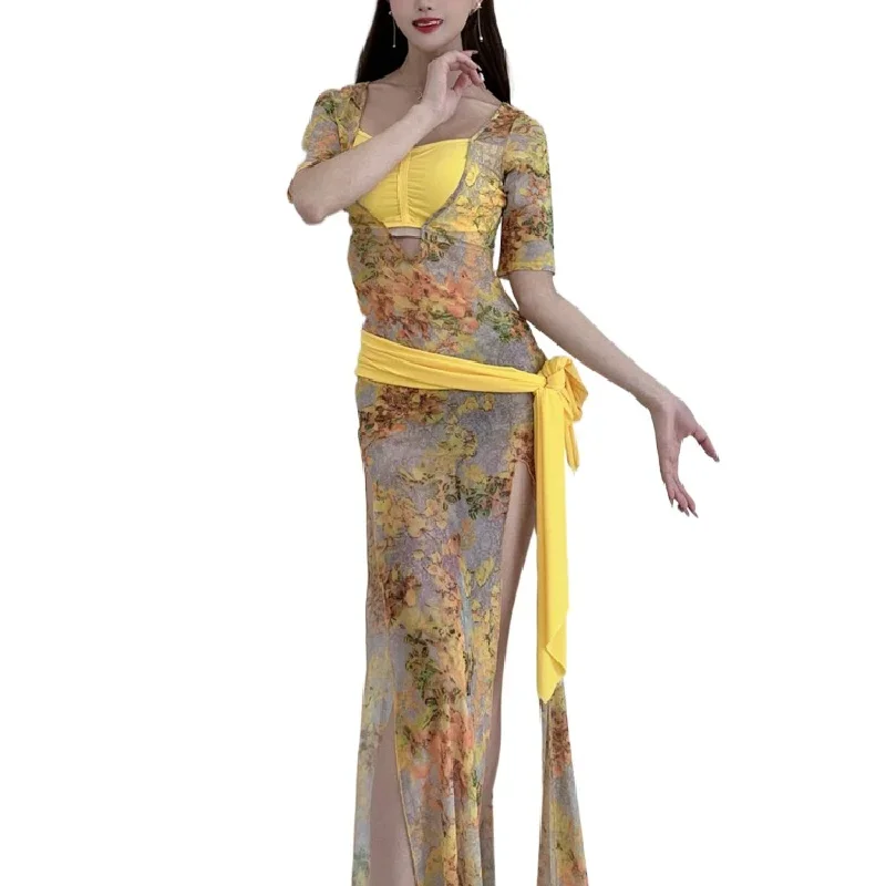 Belly  dance new clothes belly dance clothing Shell women's sexy print folk style robe costume Eastern Ethnic Dance Master Robe