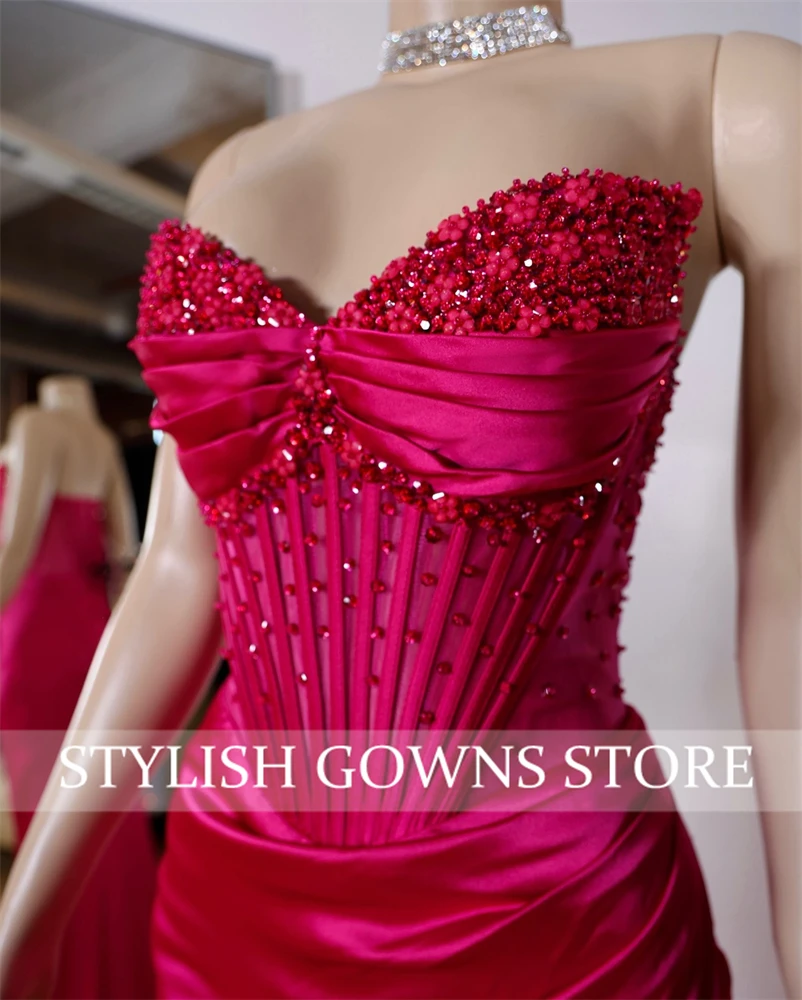 Abiti da ballo sexy con scollo a cuore rosa 2025 Perline Perle di cristallo Abiti da festa di nozze Abito da compleanno Abiti da banchetto Abito personalizzato