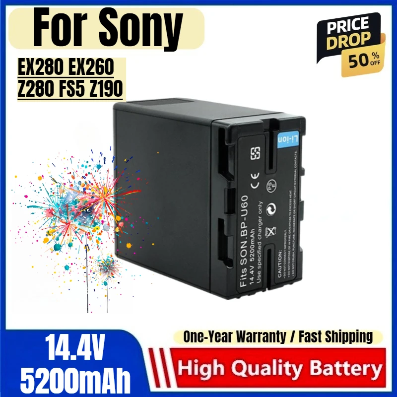 

BP-U60 Battery 14.4V 5200mAh Rechargeable Batteries and Chargers for Sony EX280 EX260 Z280 FS5 Z190 Camera Battery