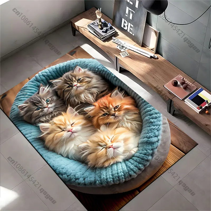 Cozy adorable fluffy kittens cuddling carpet Yoga living room room decor children's crawling mat doormat area rug games mat