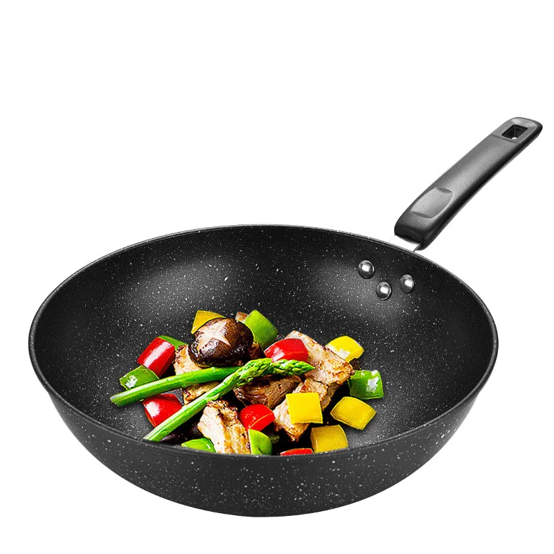 

Hot 30cm 32cm 34cm No Oily Smoke Medical Stone Fry Pan Kitchen Equipment Non Stick Chinese Cooking Iron Wok Pan