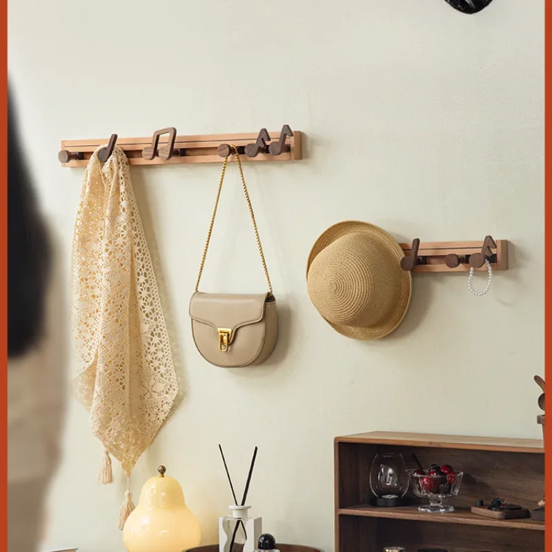 

Solid wood hook perforation-free door behind the hanger wall strong bearing hanger hat storage rack